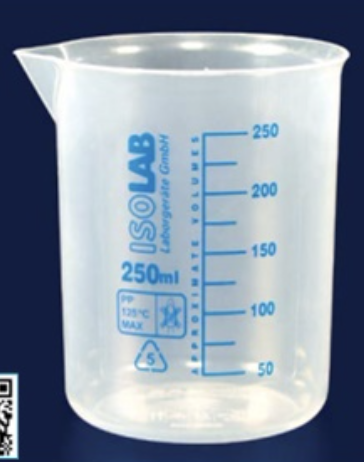 Beaker de plástico P.P, forma baja, de 50ml.